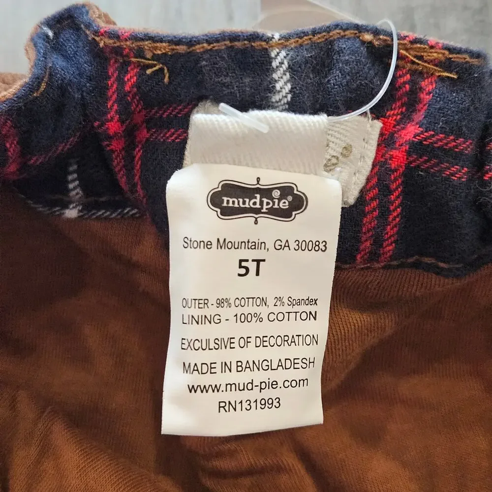 Mud Pie Corduroy Pants Boys 5T Plaid‎ Lined Roll Cuff Fall Holiday Dress Pants